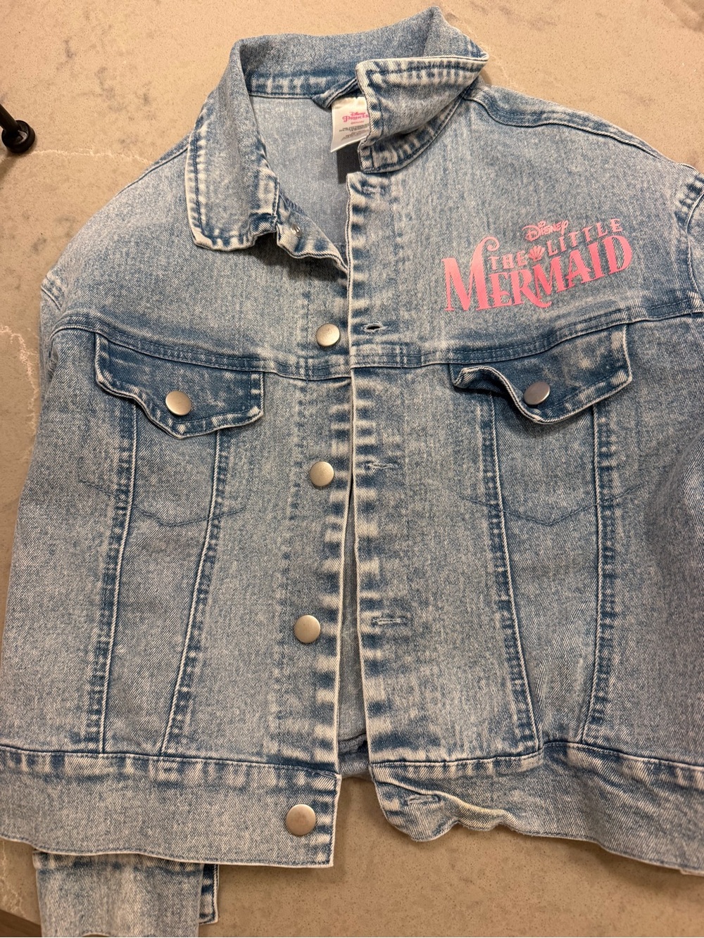 Girl’s Disney Light Wash Denim Jacket with Pink 'The Little Mermaid' Logo